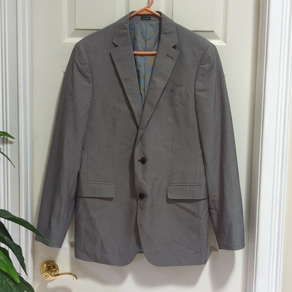 JF J.Ferrar Slim End on End Men's Gray Sports Coat 2-Button Closure Size 40L